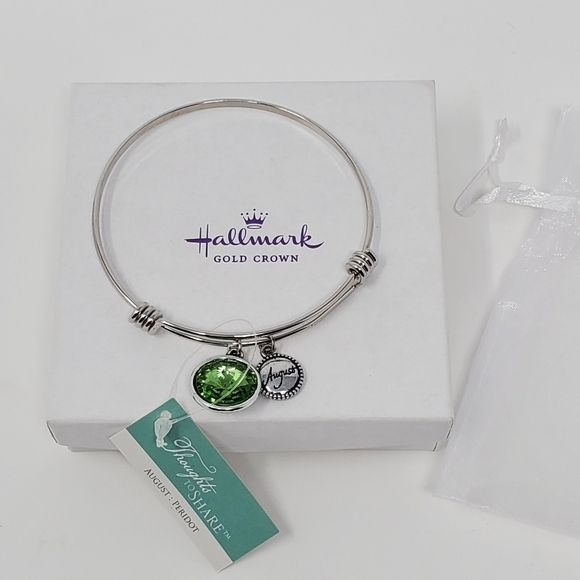 NWT HALLMARK GIFT AUGUST BIRTHSTONE SILVER BANGLE BRACELET WOMEN FASHION JEWELRY - Picture 2 of 8